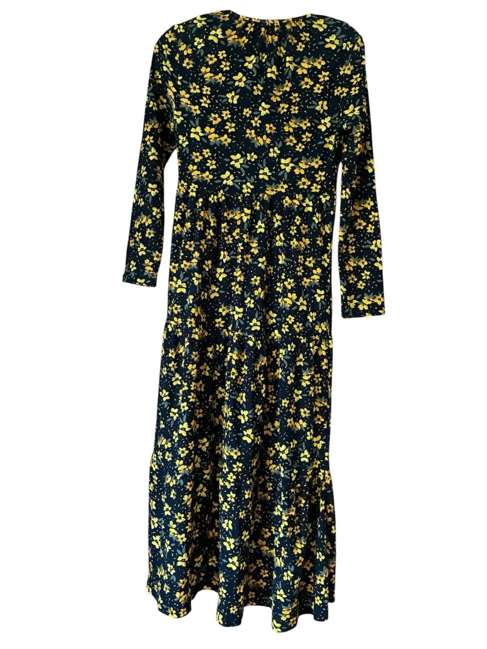 Free People Tiers of Joy Midi Dress Yellow Floral Print on Black Size Small